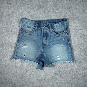 Levi's Denim Shorts Womens W28 Blue 501 Original Distressed Cut Off High Rise